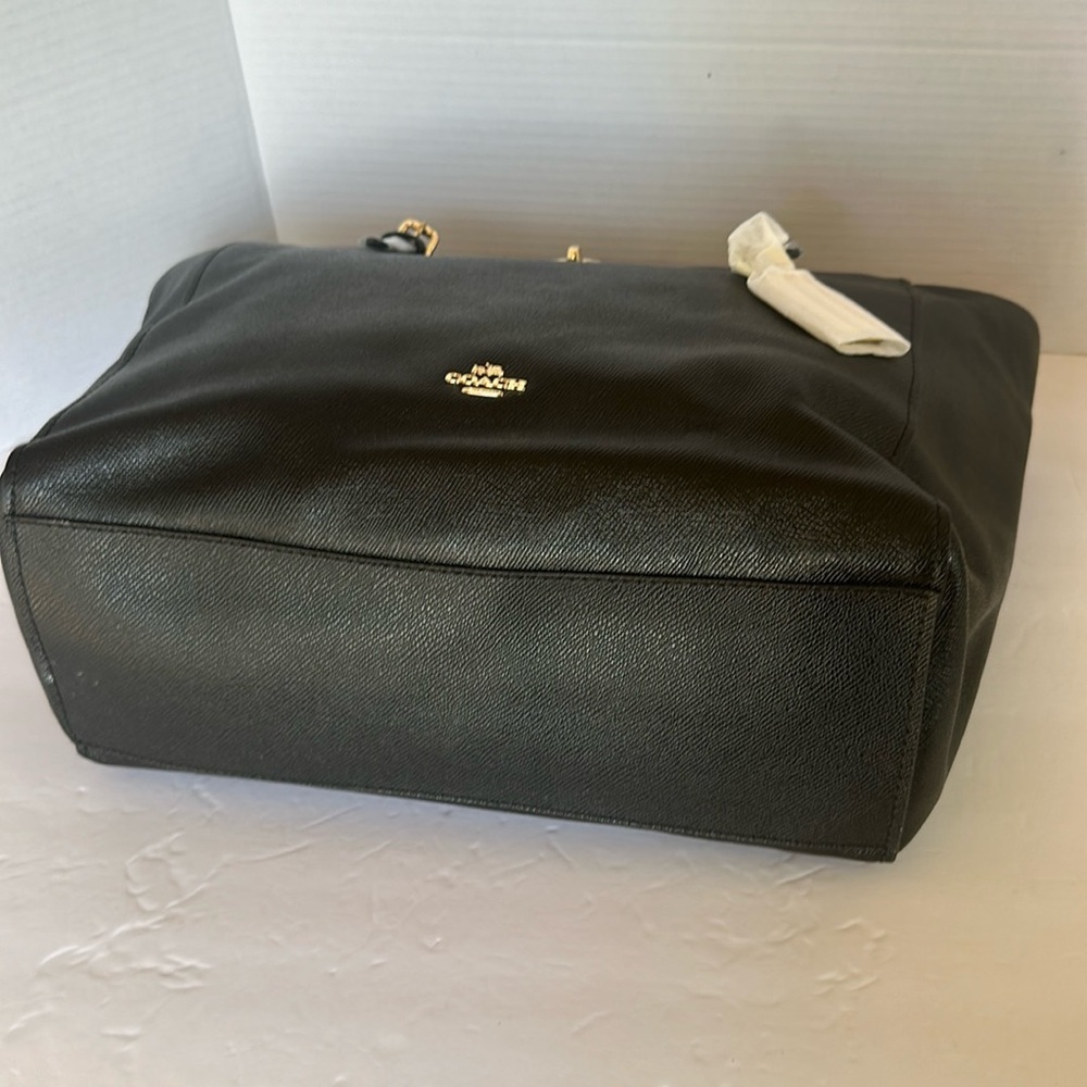 NWT Coach Turnlock Tote Black Crossgrain Leather Large Shoulder Bag Purse - Picture 9 of 12